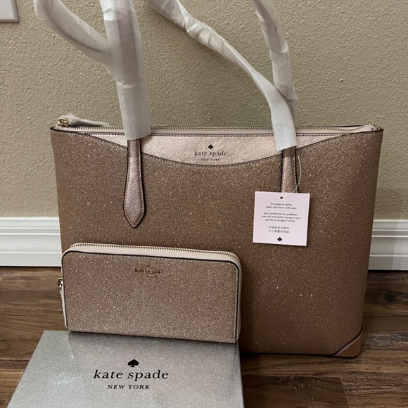 Kate Spade Glitter Shimmy Joley Lola large tote&wallet set NWT - Picture 2 of 2